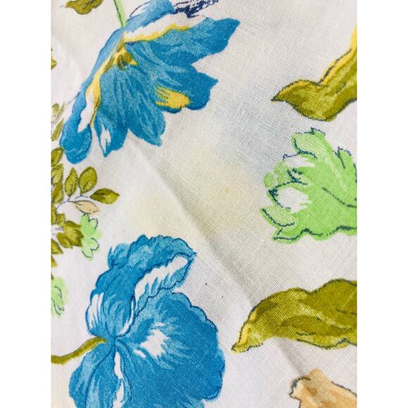 1960s Mod Retro Flower Power Table cloth Round Leaves Blue Green Yellow 65" Dia - Picture 8 of 9